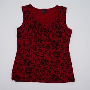 JKLA California red top with black flocked velvet flowers